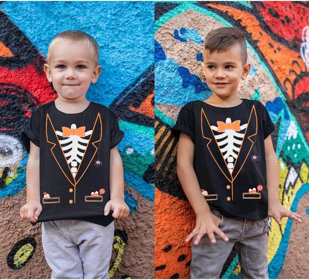 Kids Glow in The Dark Skeleton T-Shirt Toddler Pumpkin Tees Excavator Tops for Boys 2-8 Years