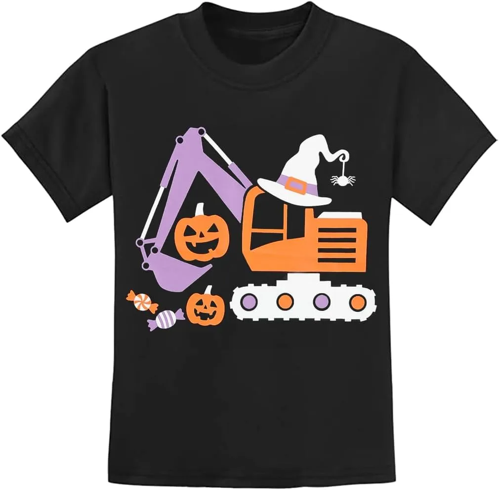Kids Glow in The Dark Skeleton T-Shirt Toddler Pumpkin Tees Excavator Tops for Boys 2-8 Years