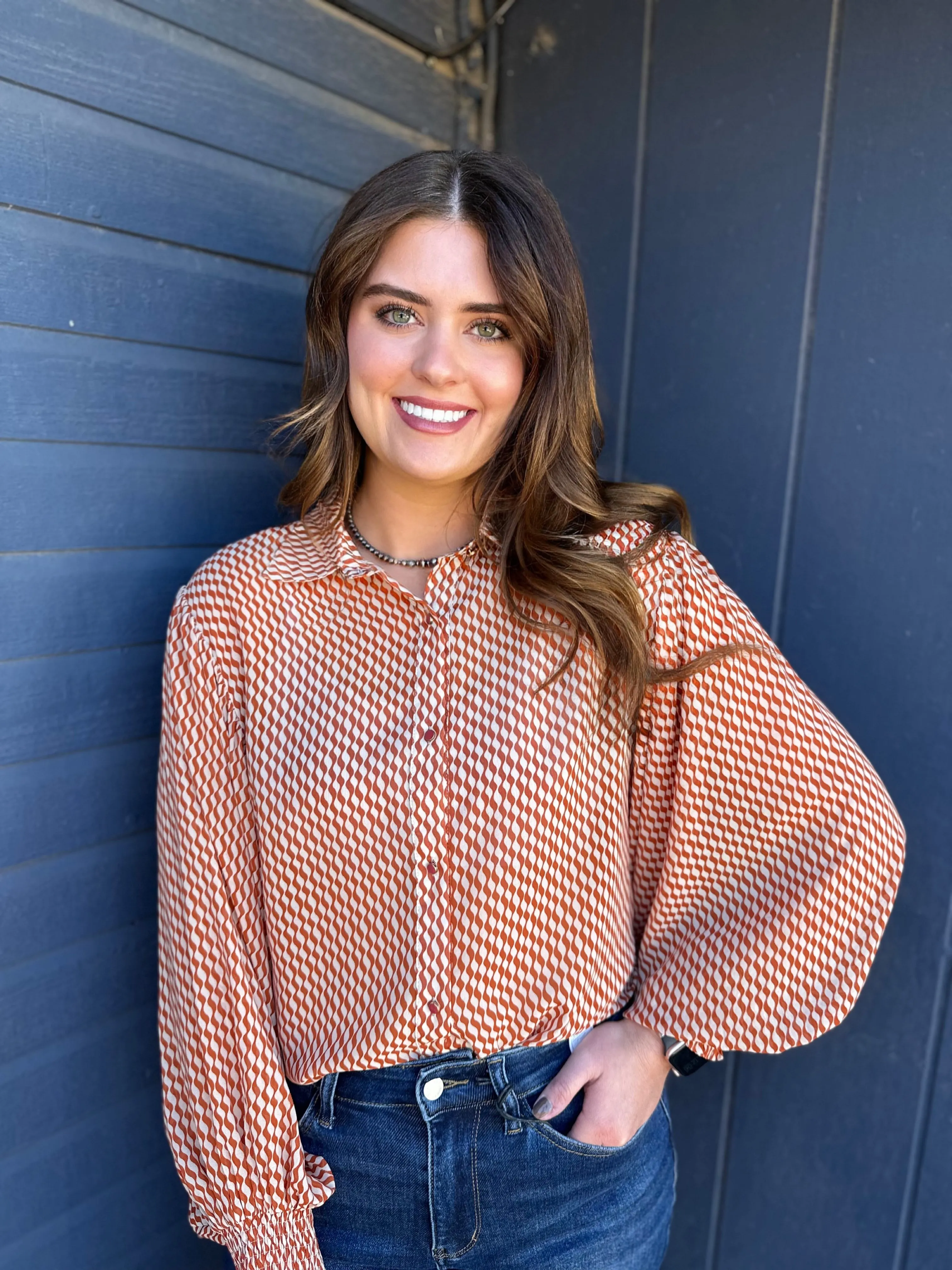 Kylee Rust Bubble Sleeve Button Down