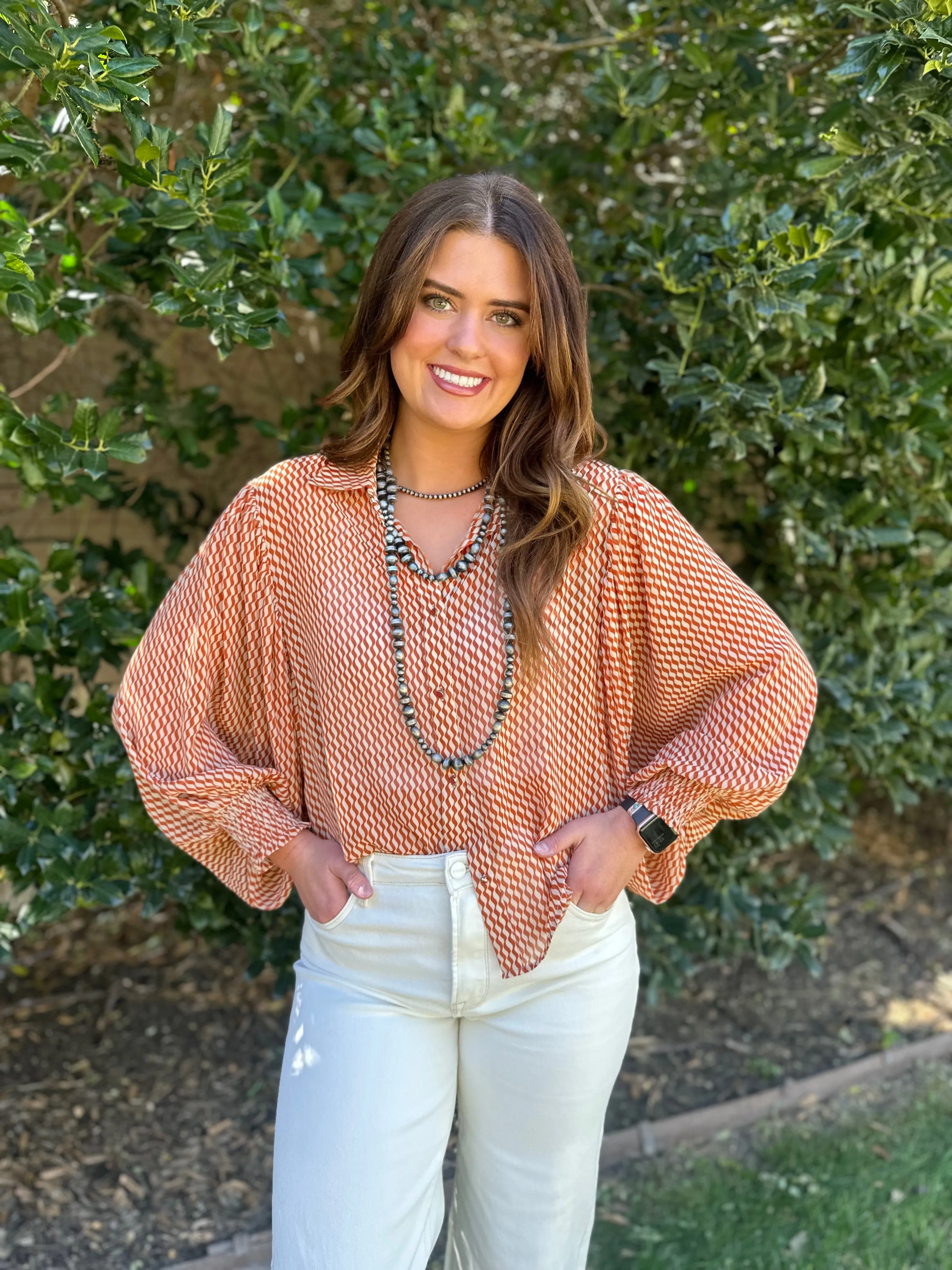 Kylee Rust Bubble Sleeve Button Down