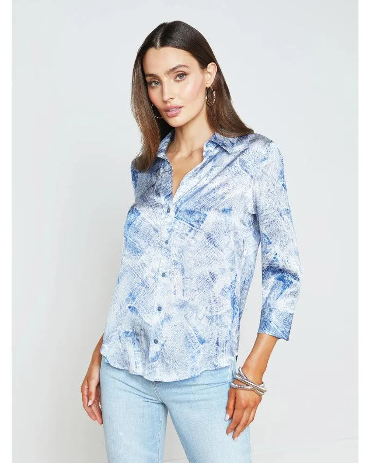 L'Agence Dani 3/4 Sleeve Denim Print Blouse