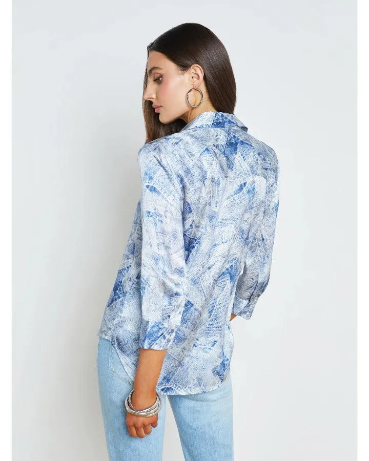 L'Agence Dani 3/4 Sleeve Denim Print Blouse