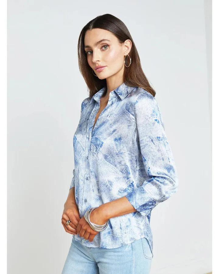 L'Agence Dani 3/4 Sleeve Denim Print Blouse