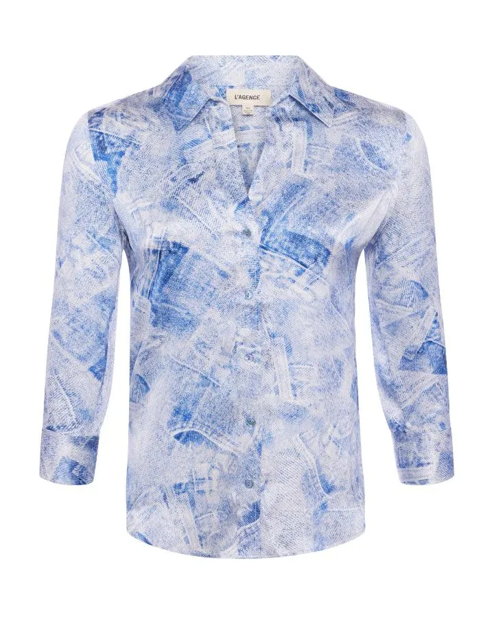 L'Agence Dani 3/4 Sleeve Denim Print Blouse