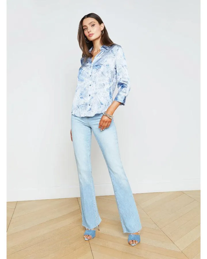 L'Agence Dani 3/4 Sleeve Denim Print Blouse