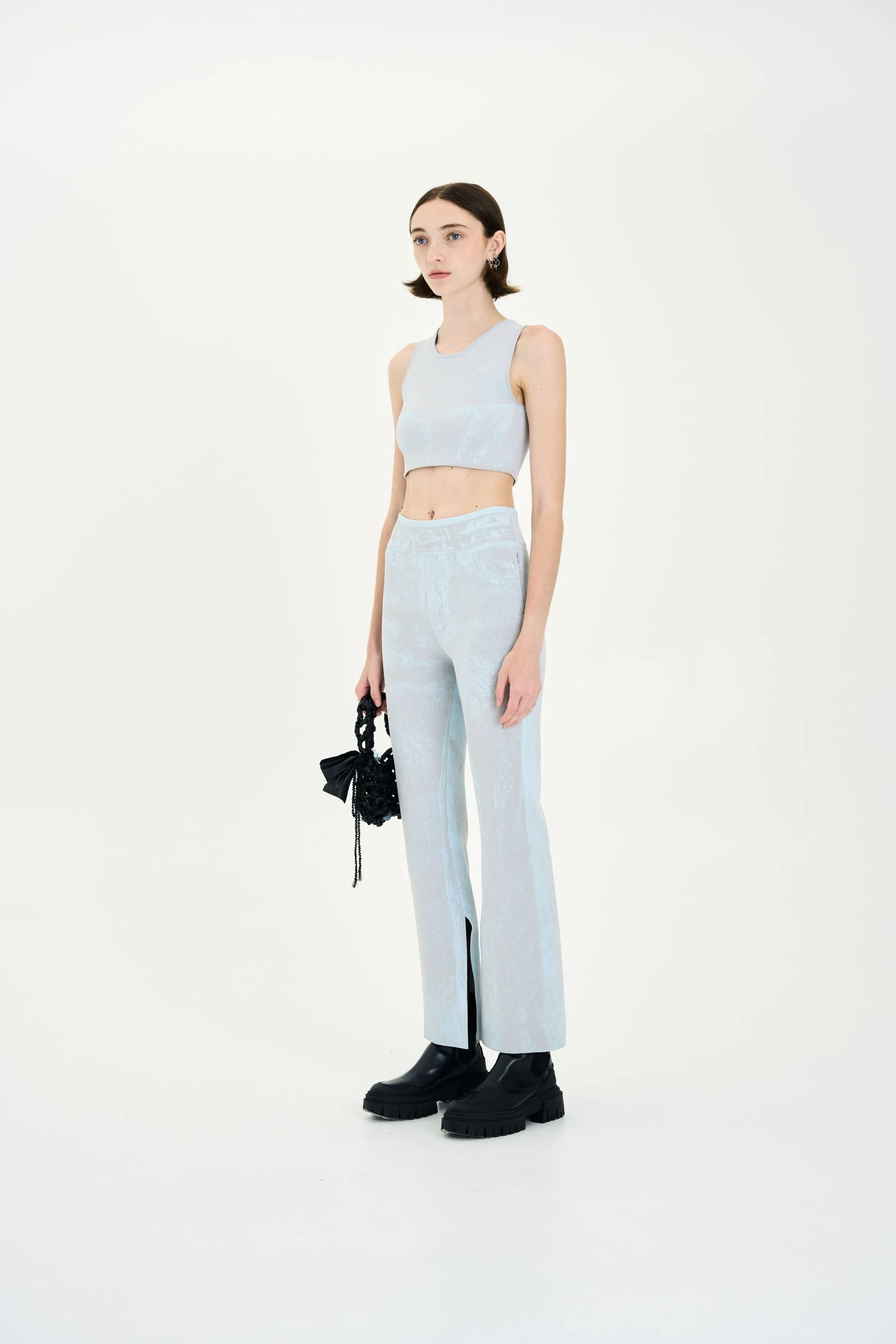 LILLIAN DENIM PRINT CROPPED TOP