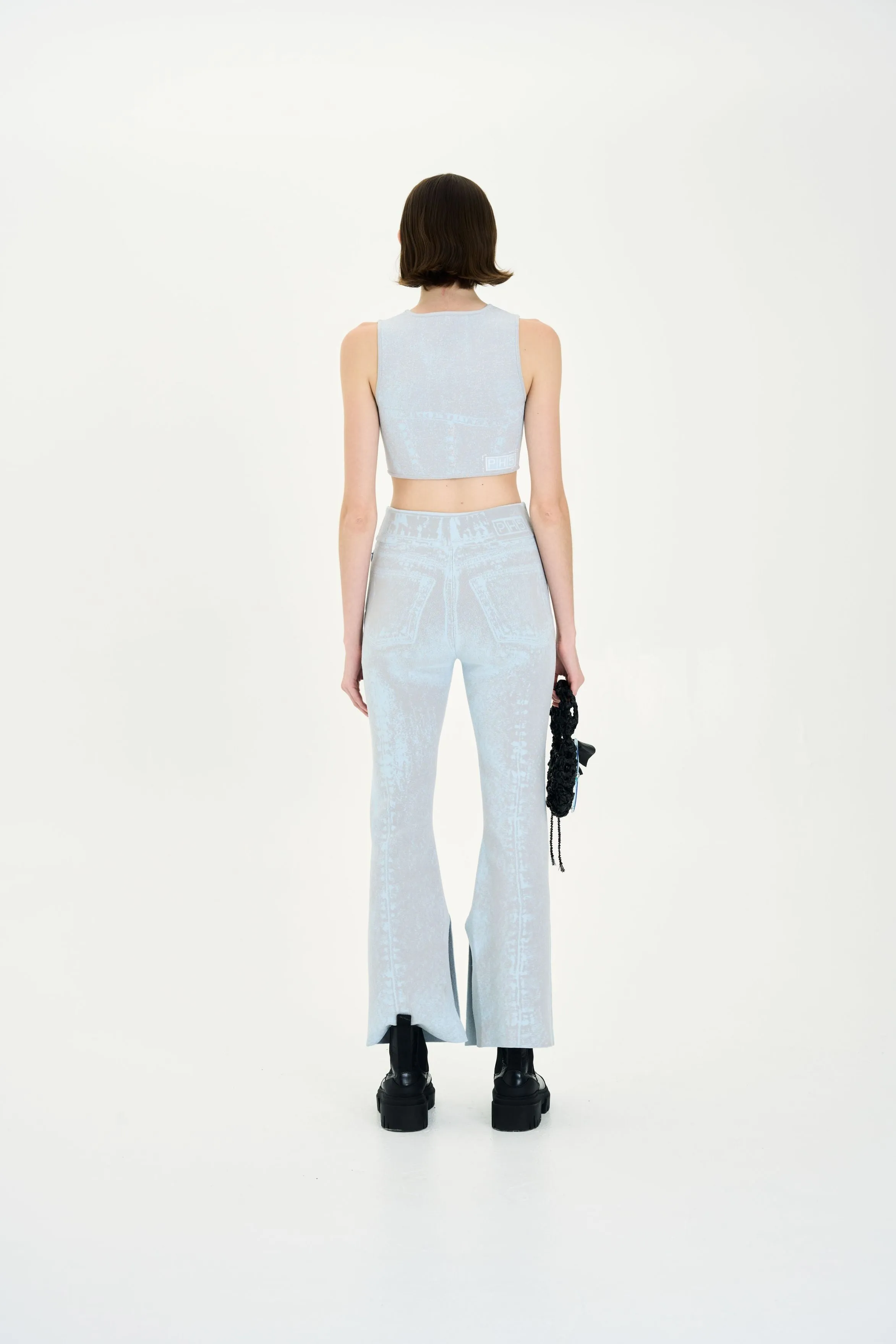LILLIAN DENIM PRINT CROPPED TOP