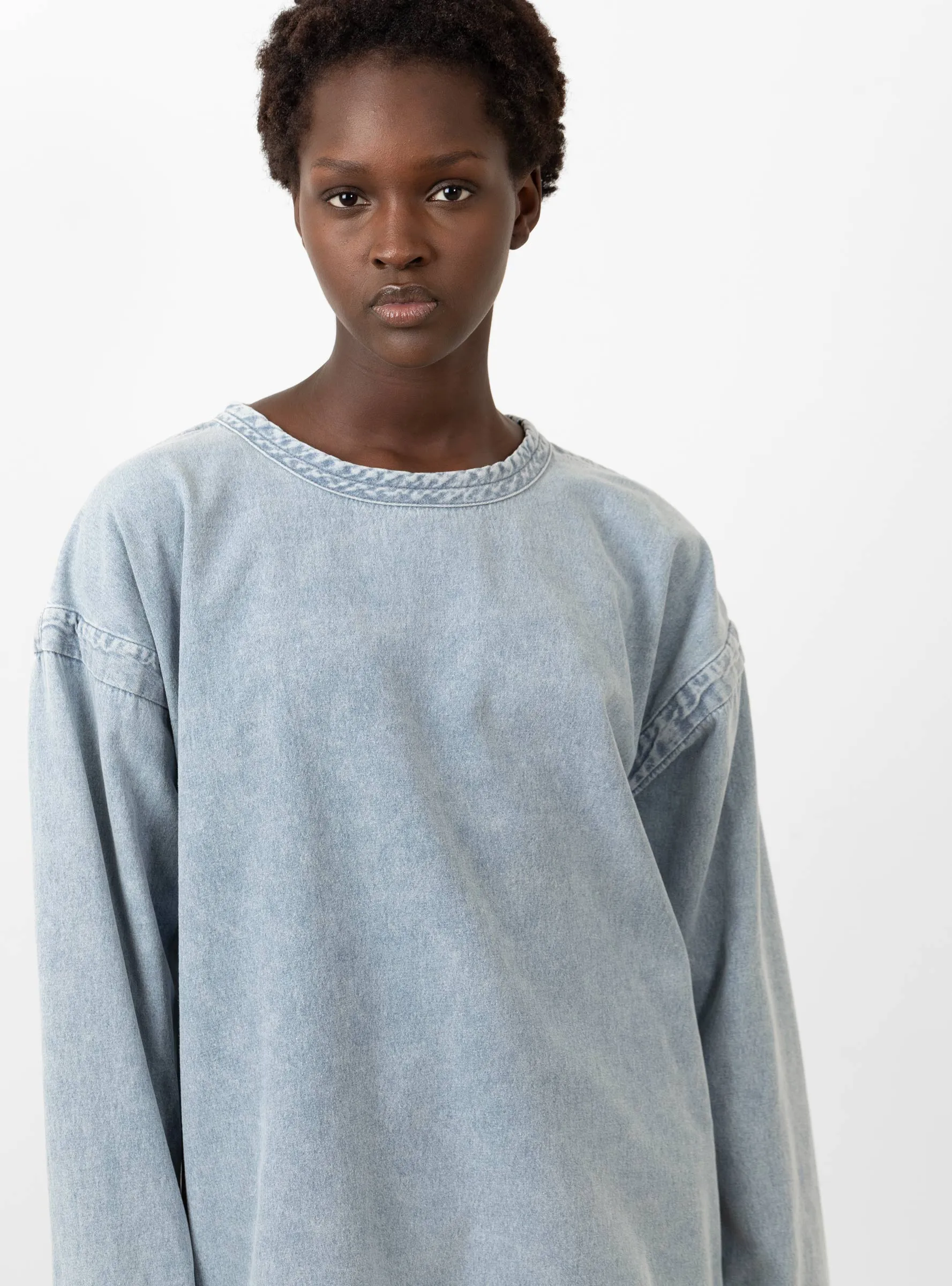 Long Sleeve Pull Over Top Flannel Denim Blue