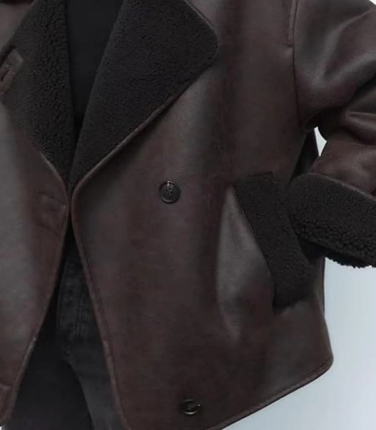 loveimgs Women Thick Sherpa Lined Faux Suede Jacket Oversized Leather Coat Shearling Fleece Moto Jacket Biker Winter Overcoat