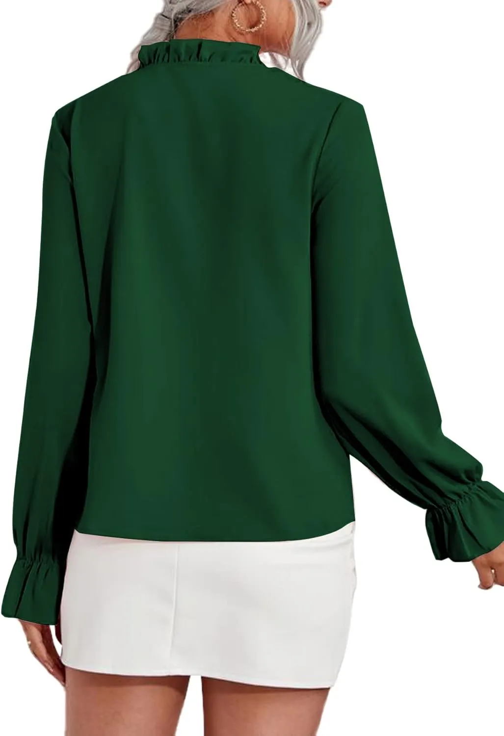 LYANER Women's Ruffle V Neck Solid Long Sleeve Chiffon Blouse Shirt Top