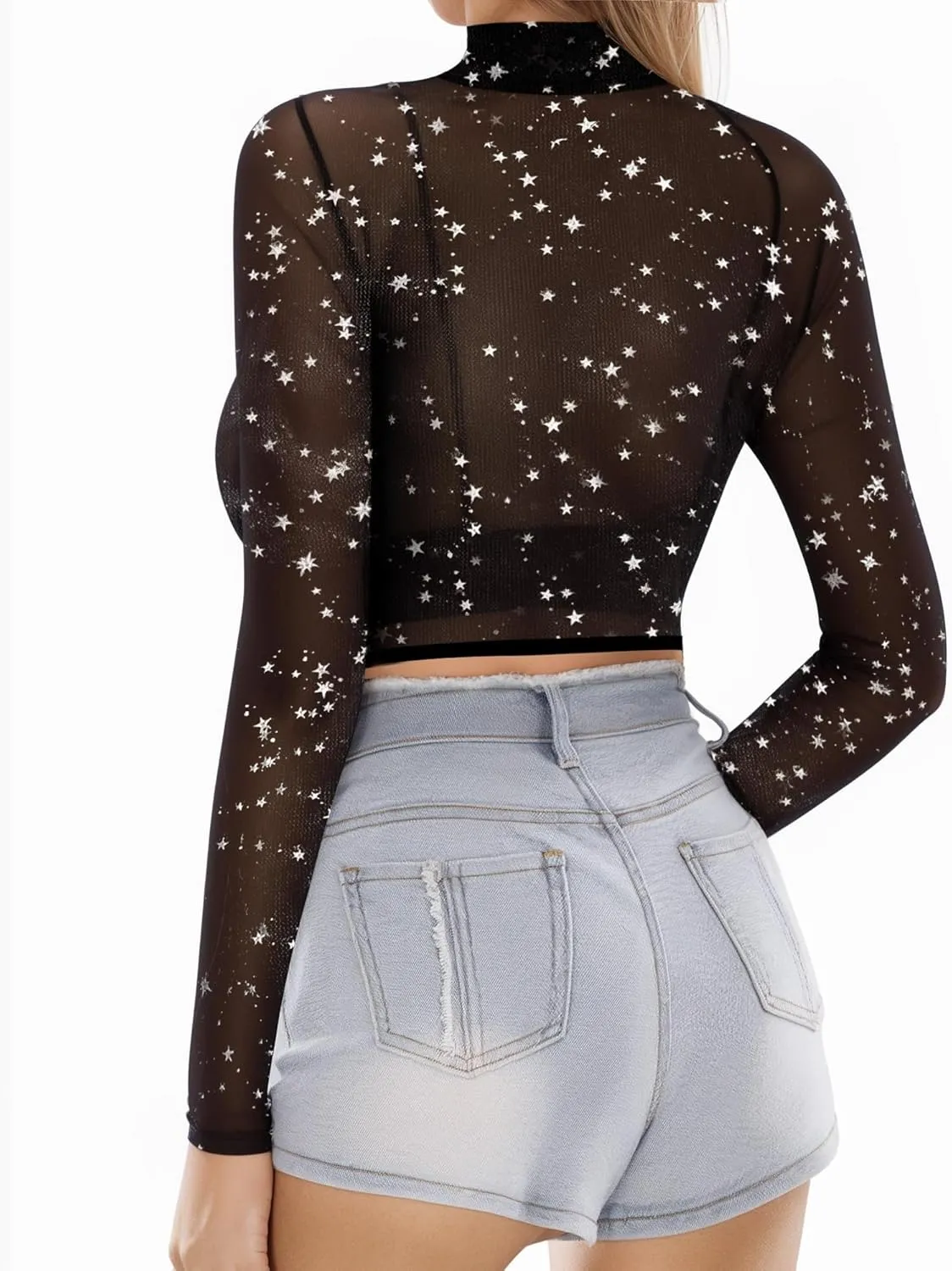 MANGOPOP Women's Short Sleeve Long Sleeve Sheer Mesh Crop Tops Tee Shirt Blouse
