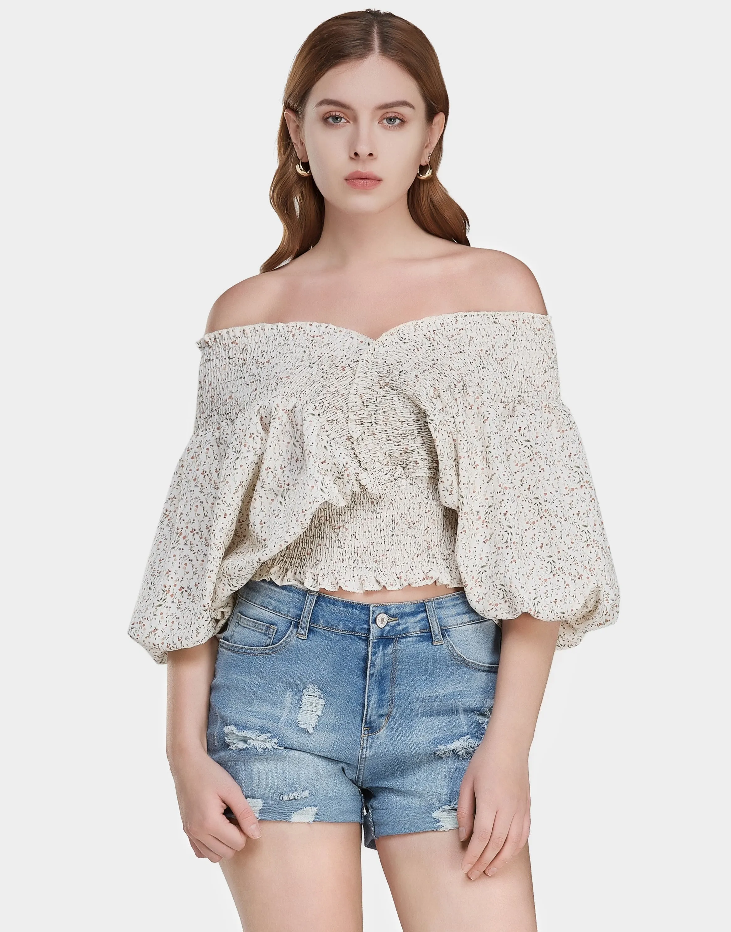 MECALA Women's V-Neck Shirred Top (Clearance)