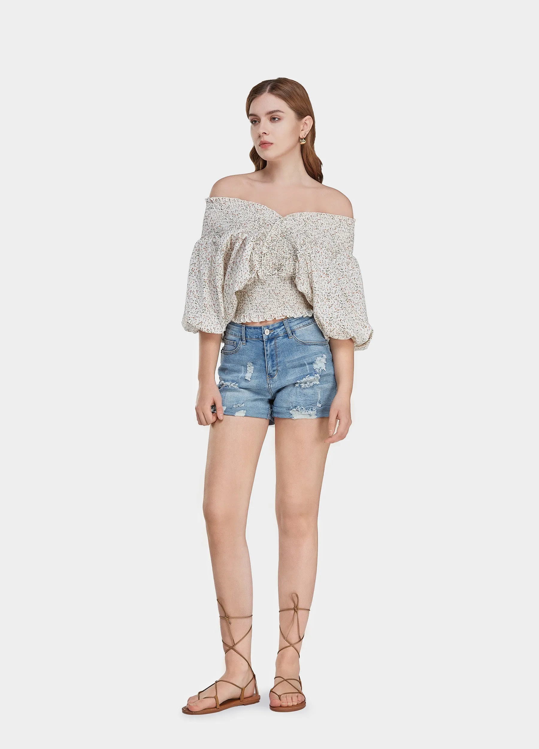 MECALA Women's V-Neck Shirred Top (Clearance)