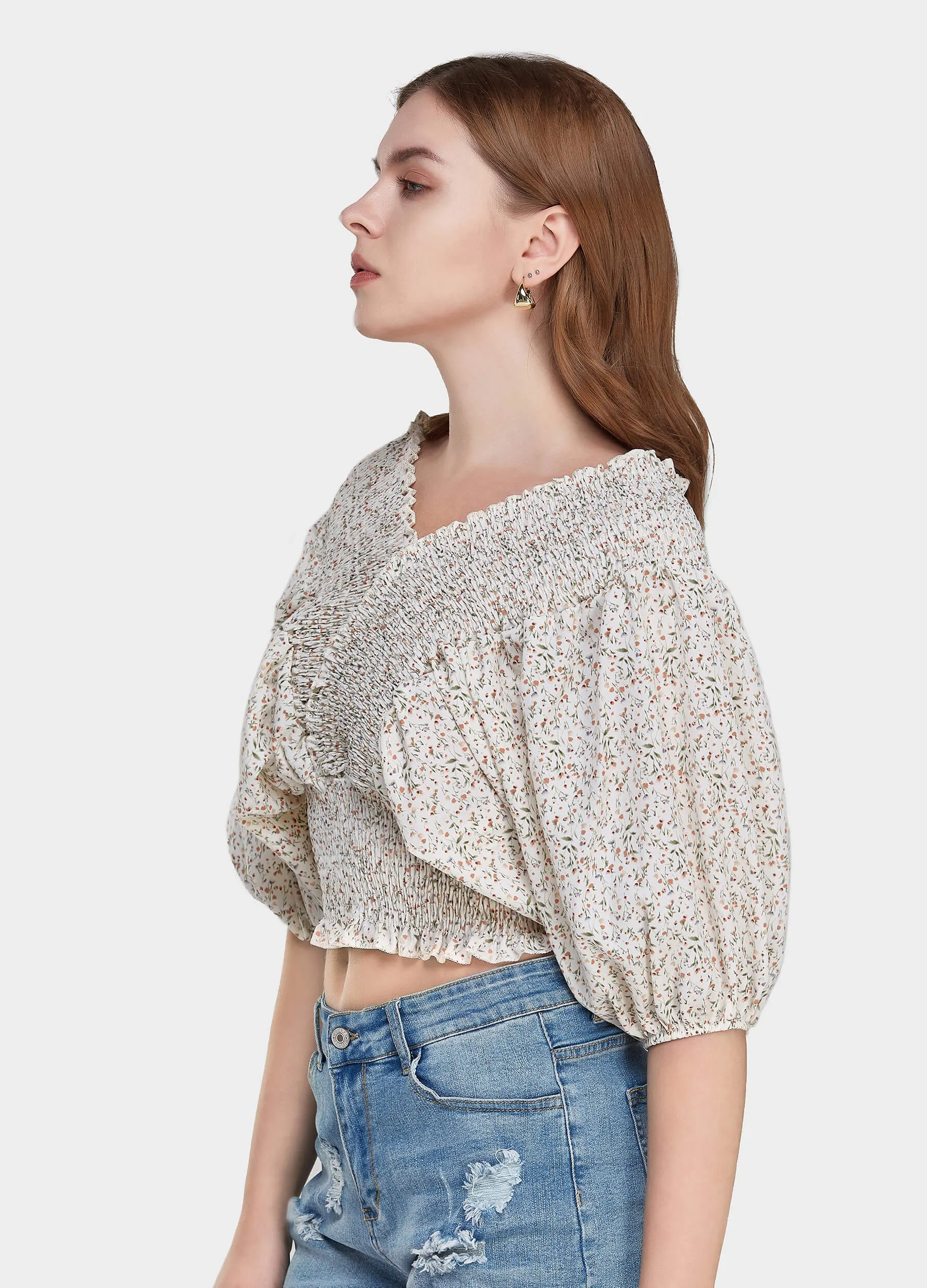 MECALA Women's V-Neck Shirred Top (Clearance)