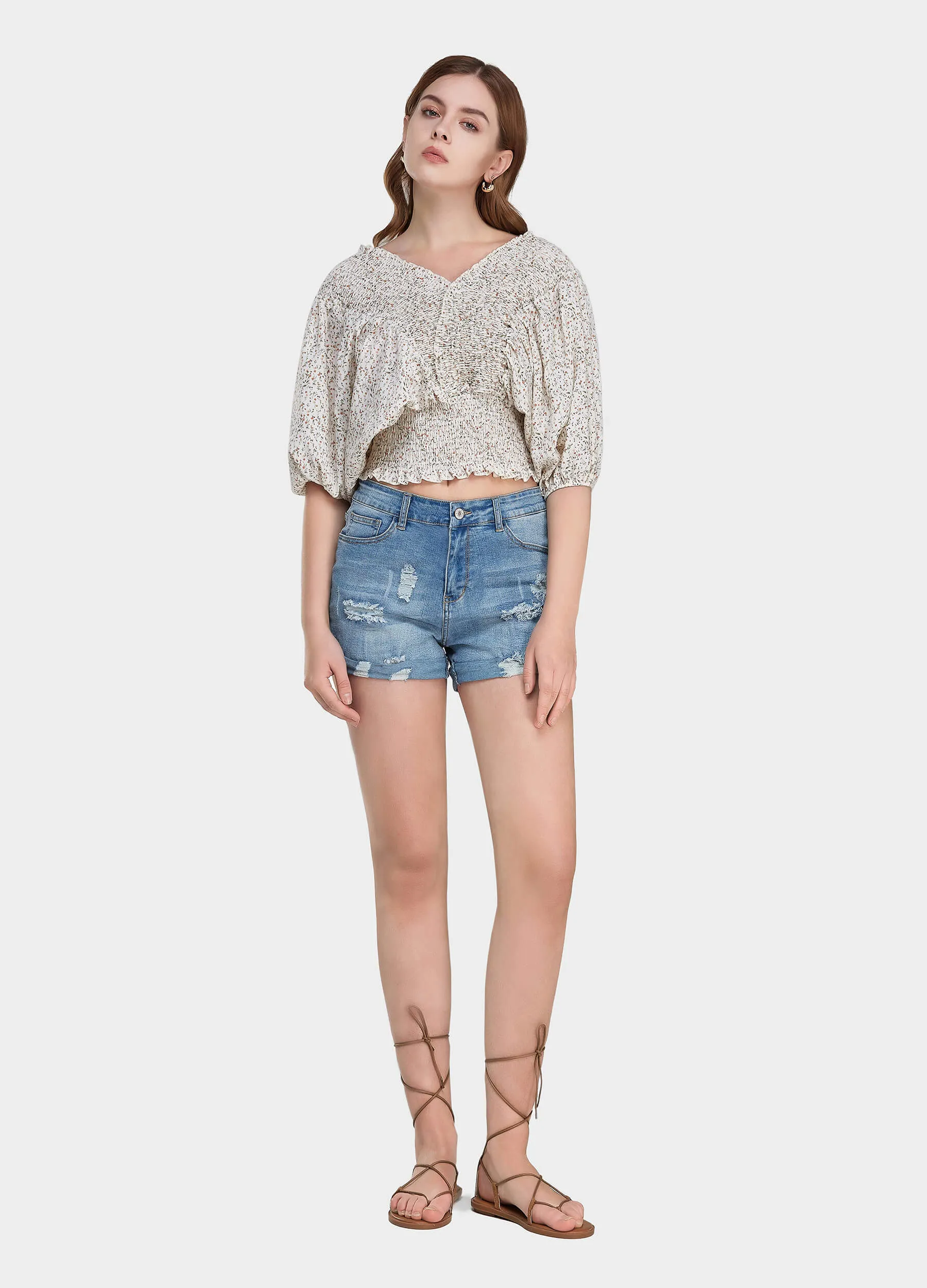 MECALA Women's V-Neck Shirred Top (Clearance)