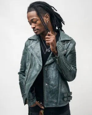 MEN BIKER RIBBLES - DISTRESSED GREEN