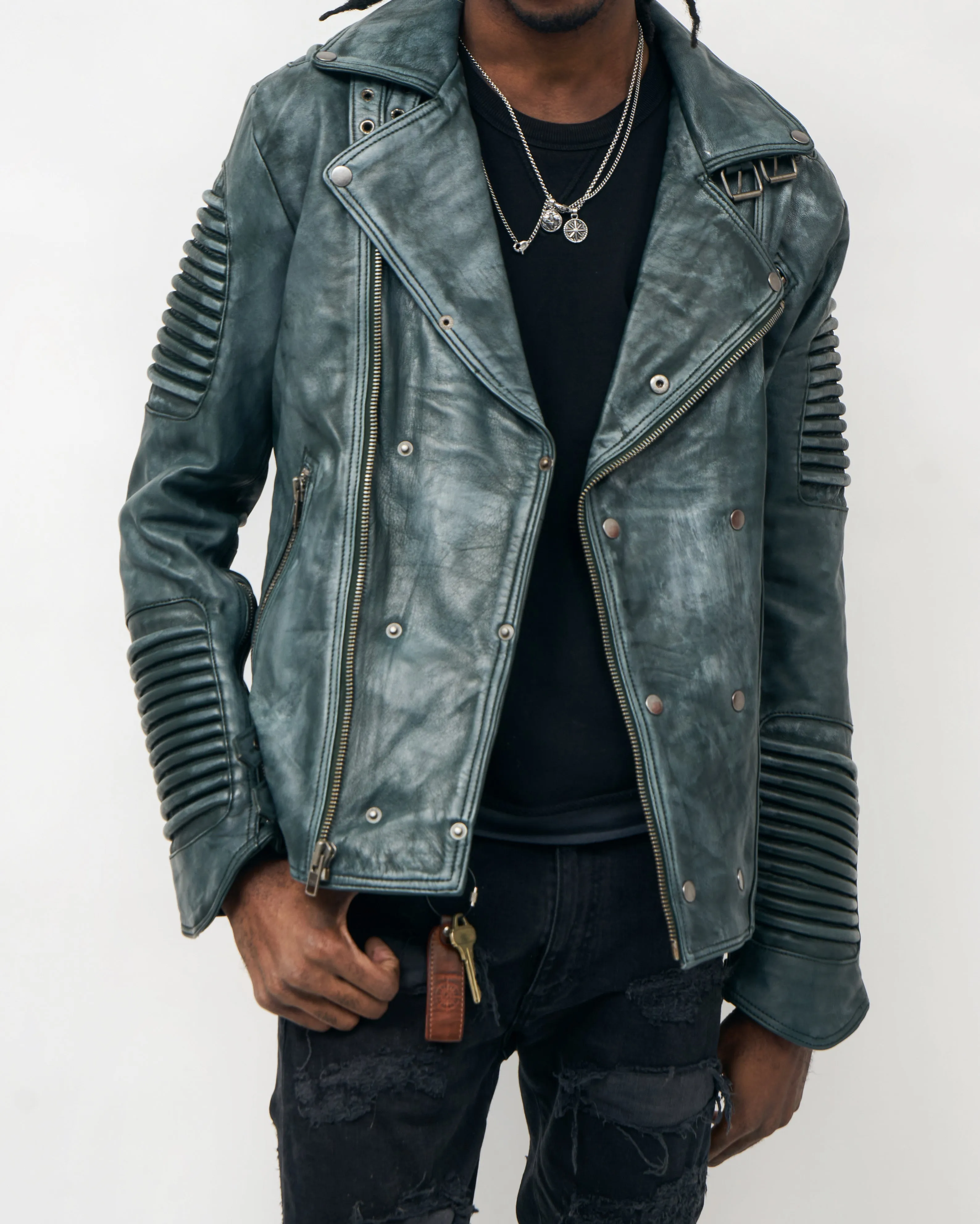 MEN BIKER RIBBLES - DISTRESSED GREEN