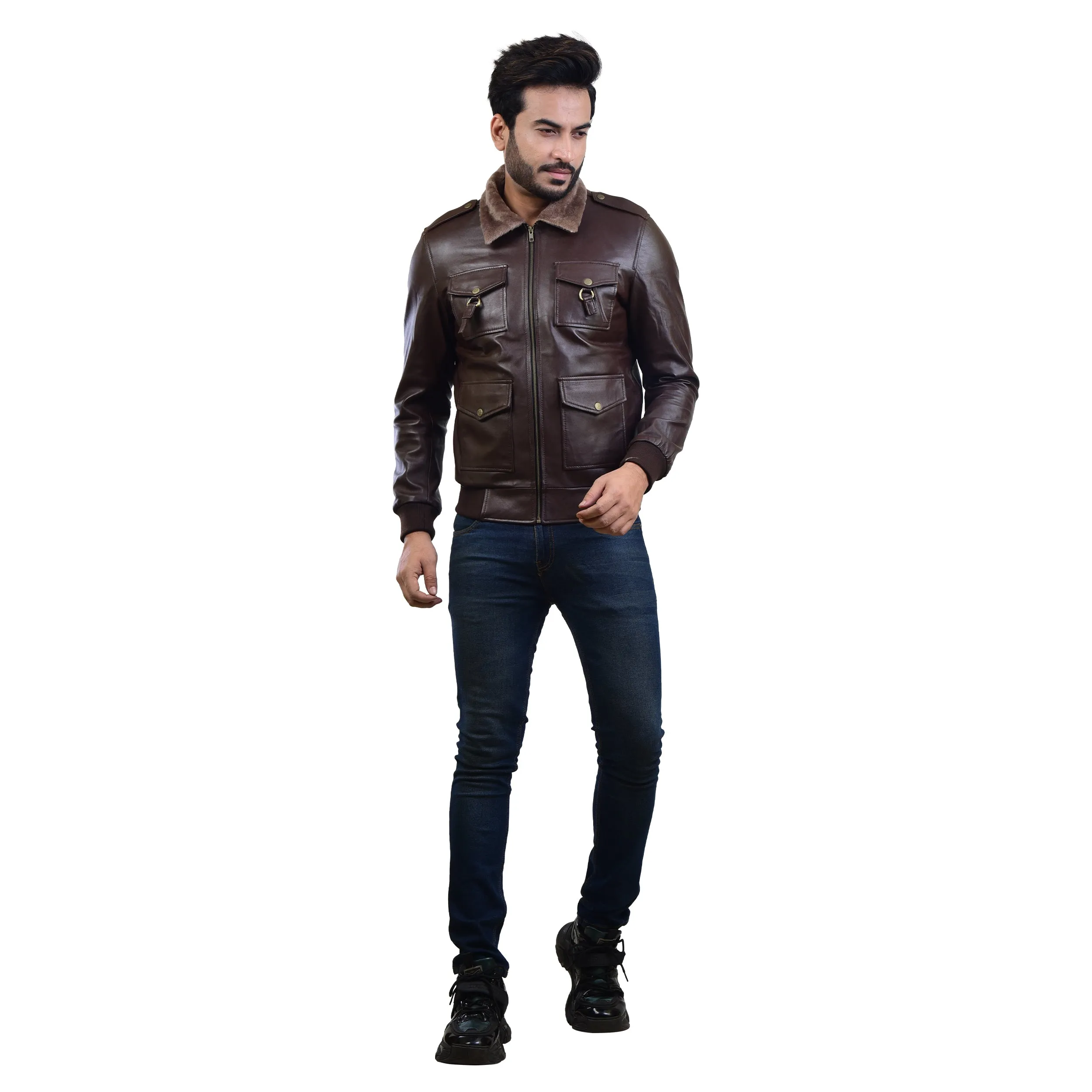 MENS LEATHER JACKET 410140(BROWN)