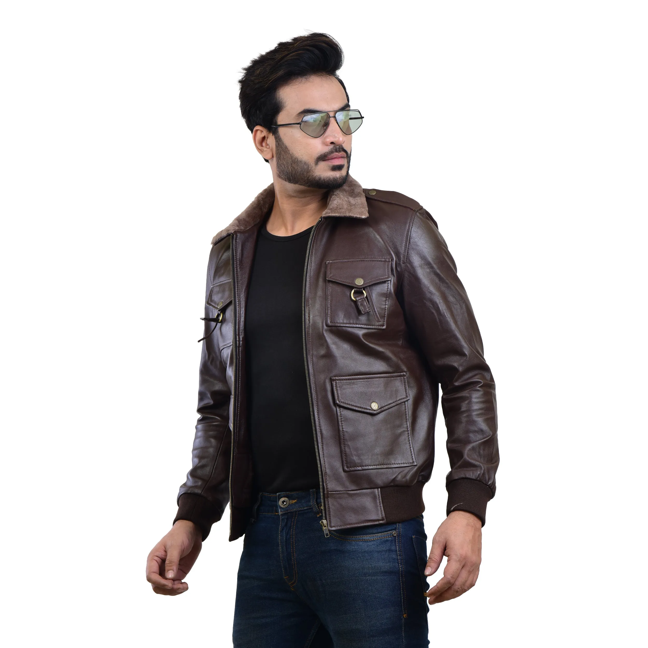 MENS LEATHER JACKET 410140(BROWN)