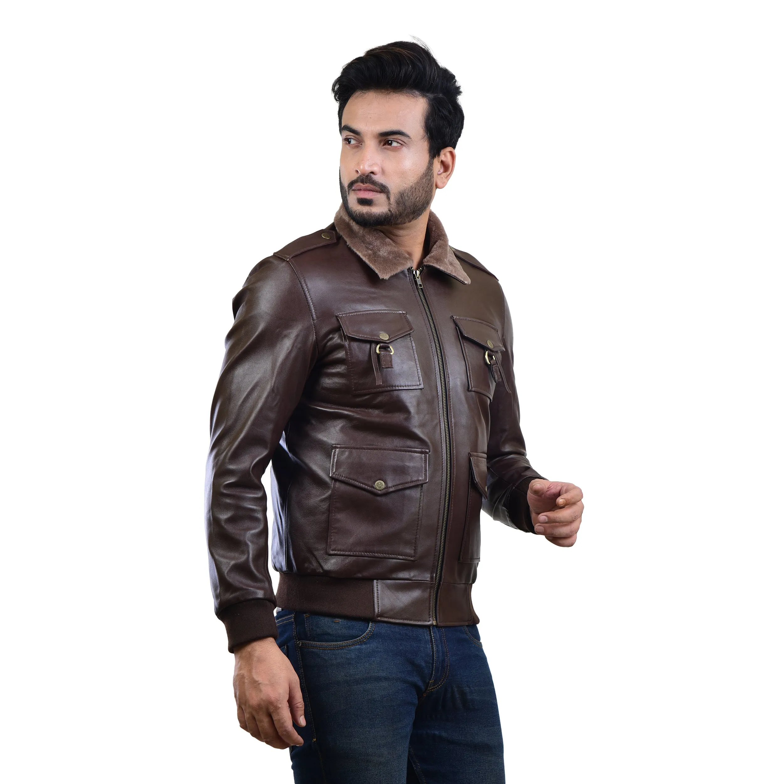 MENS LEATHER JACKET 410140(BROWN)