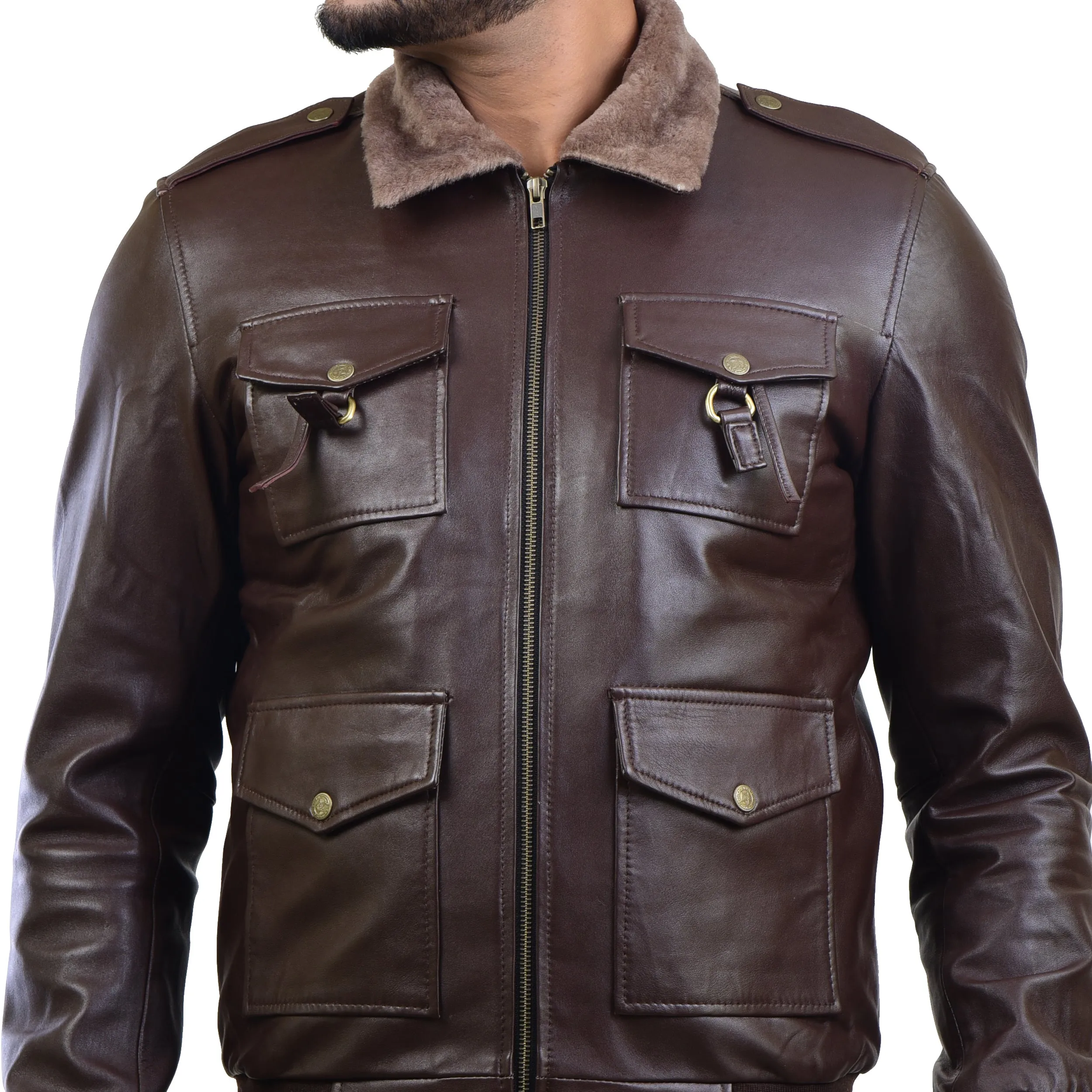 MENS LEATHER JACKET 410140(BROWN)