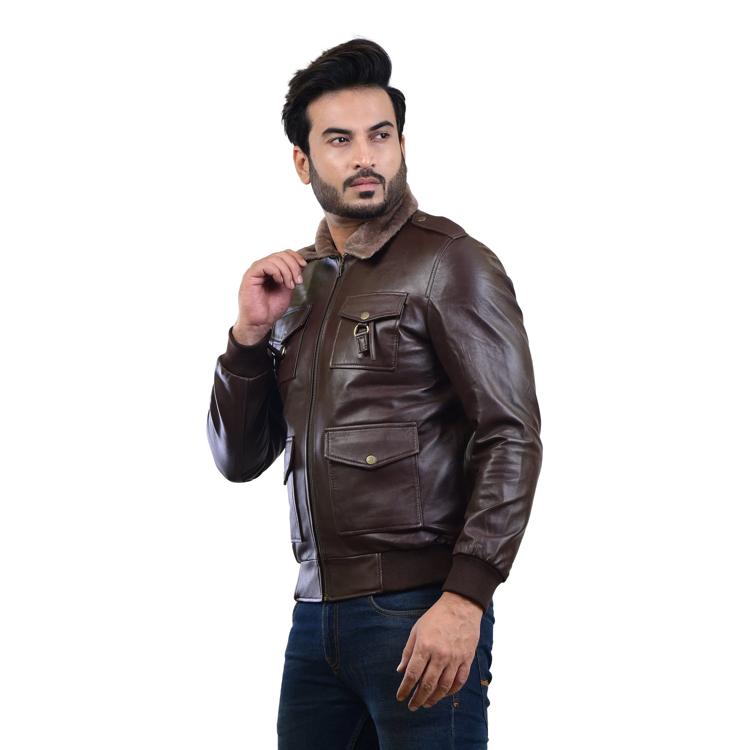 MENS LEATHER JACKET 410140(BROWN)