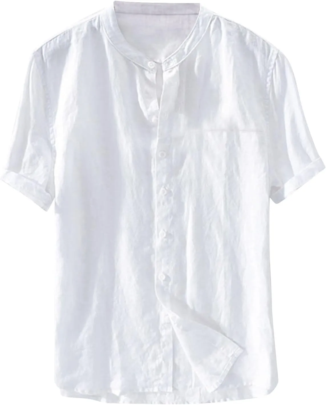 Mens Mandarin Collar Short Sleeve Shirts Lightweight Button Down Tops Soft Summer Blouses Casual Relaxed Fit 2025