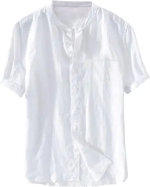 Mens Mandarin Collar Short Sleeve Shirts Lightweight Button Down Tops Soft Summer Blouses Casual Relaxed Fit 2025