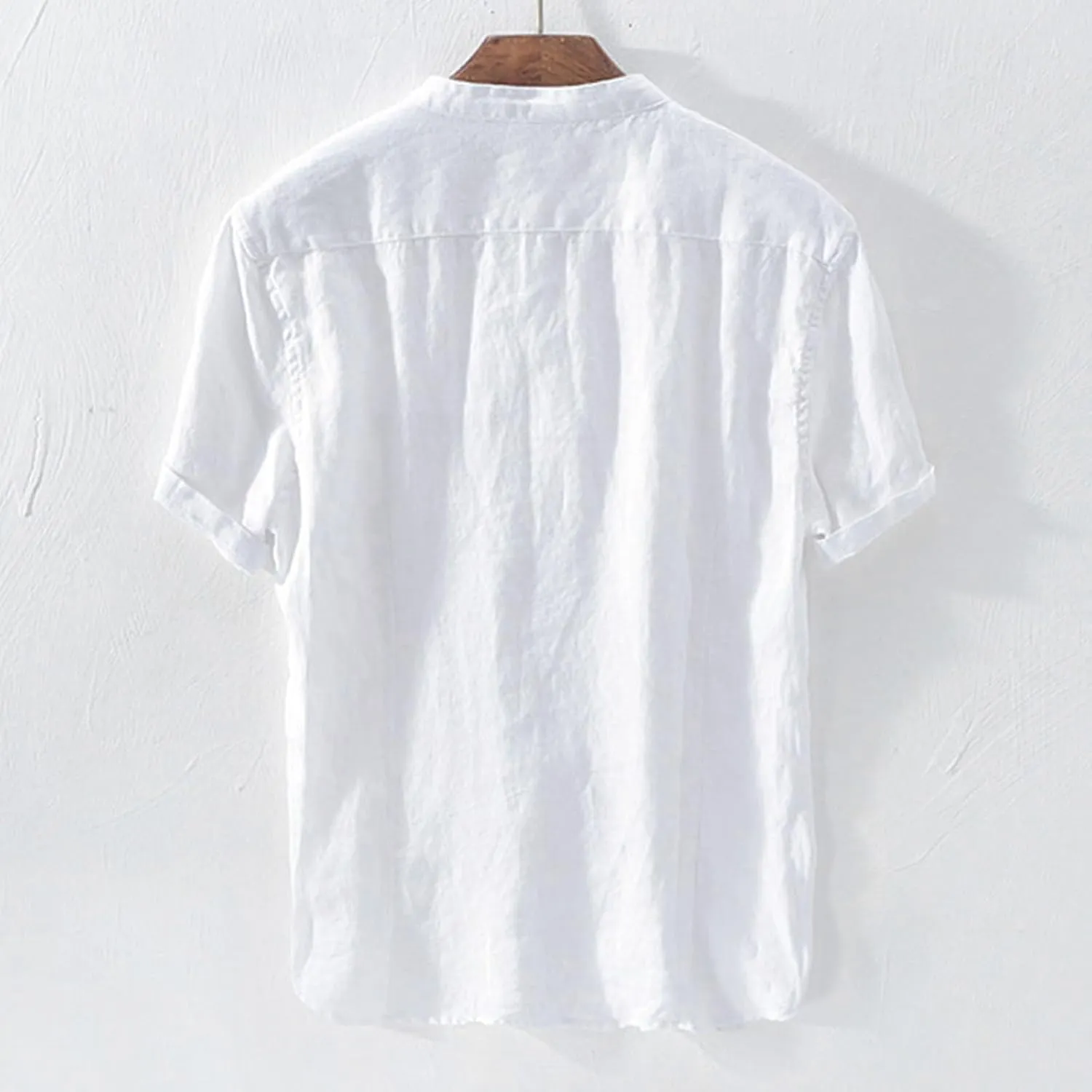 Mens Mandarin Collar Short Sleeve Shirts Lightweight Button Down Tops Soft Summer Blouses Casual Relaxed Fit 2025