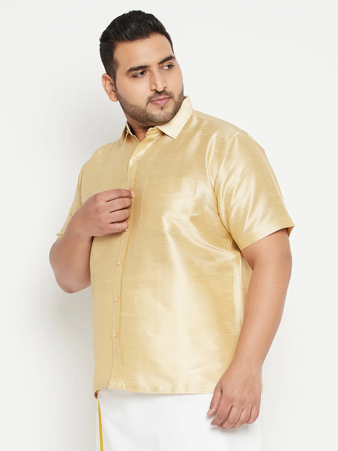 Men's Plus Gold Silk Blend Ethnic Shirt - Vastramay
