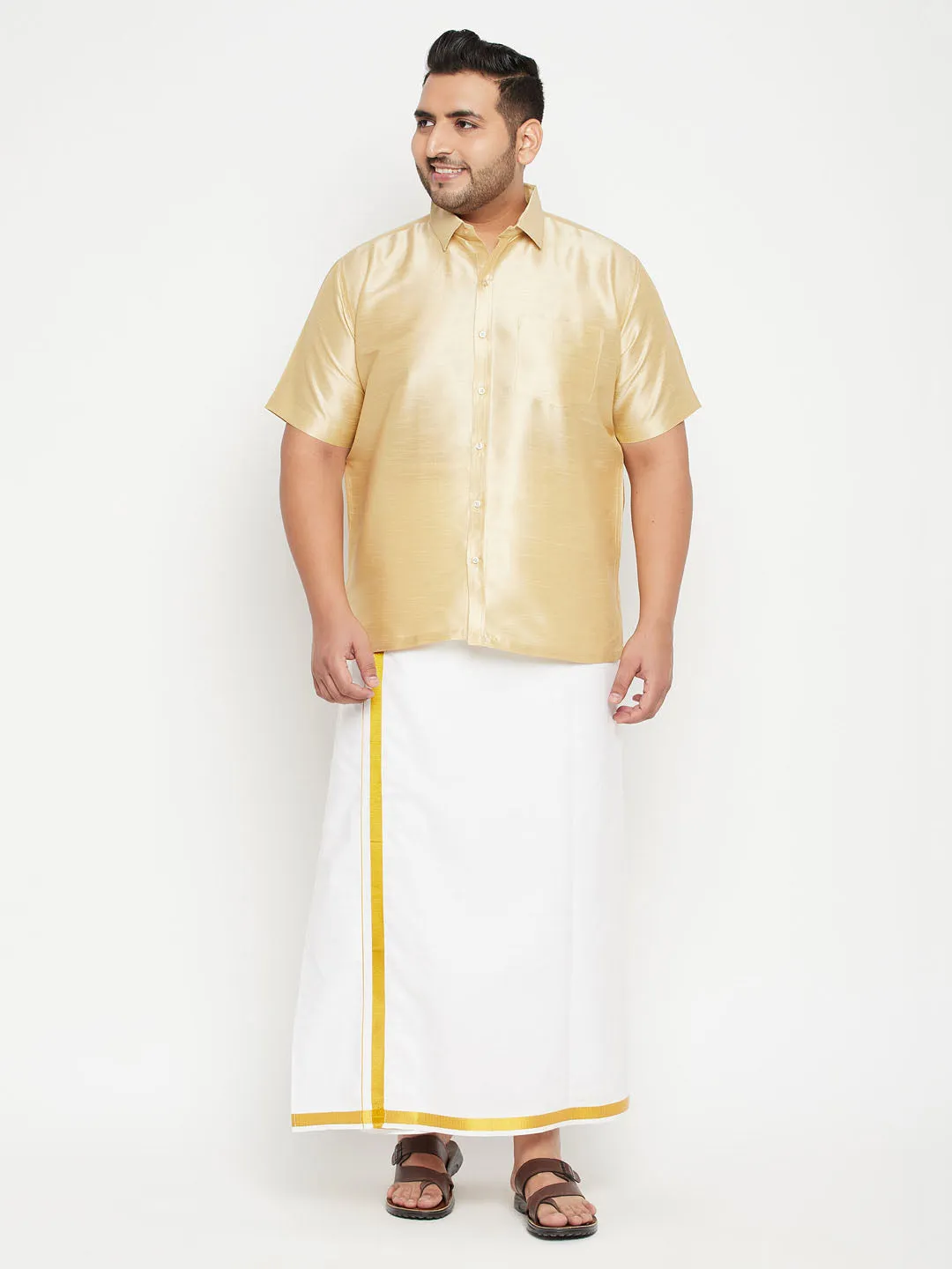 Men's Plus Gold Silk Blend Ethnic Shirt - Vastramay
