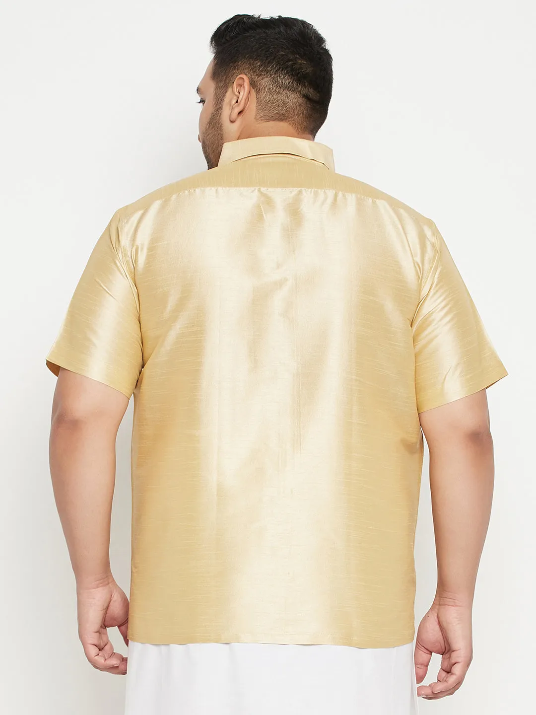 Men's Plus Gold Silk Blend Ethnic Shirt - Vastramay