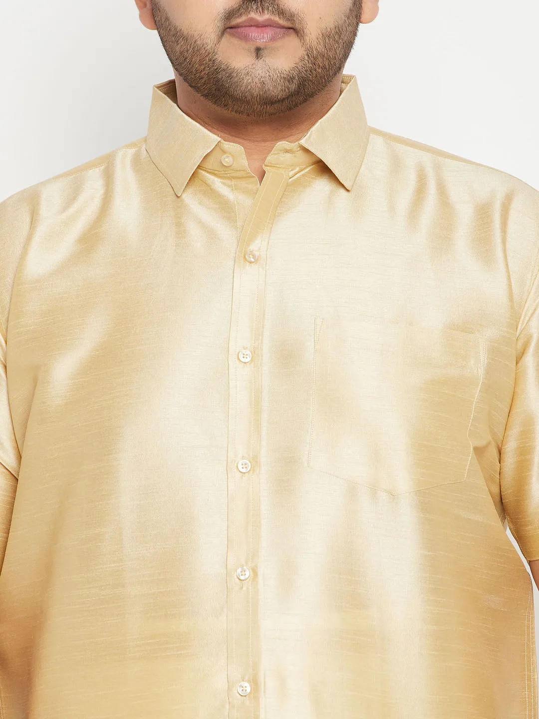 Men's Plus Gold Silk Blend Ethnic Shirt - Vastramay