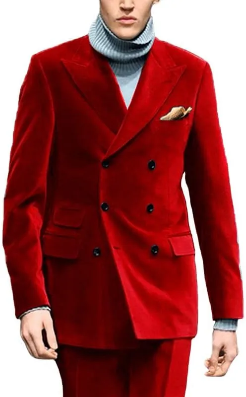 Mens Velvet Suit Jacket Double Breasted Suit 2 Piece Groom Tuxedos Slim Fit Wedding Blazers JXZ003