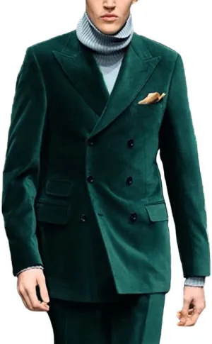 Mens Velvet Suit Jacket Double Breasted Suit 2 Piece Groom Tuxedos Slim Fit Wedding Blazers JXZ003