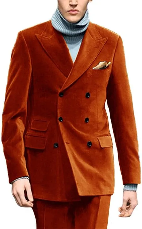 Mens Velvet Suit Jacket Double Breasted Suit 2 Piece Groom Tuxedos Slim Fit Wedding Blazers JXZ003