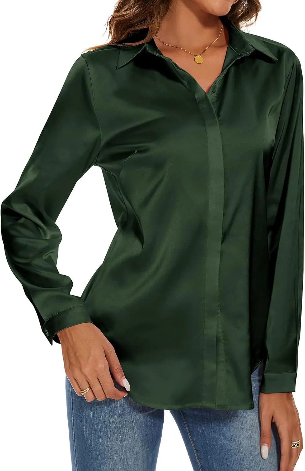 Miqieer Women's Silk Blouse Long Sleeve Lady Shirt Casual Office Work Blouse Shirt Tops