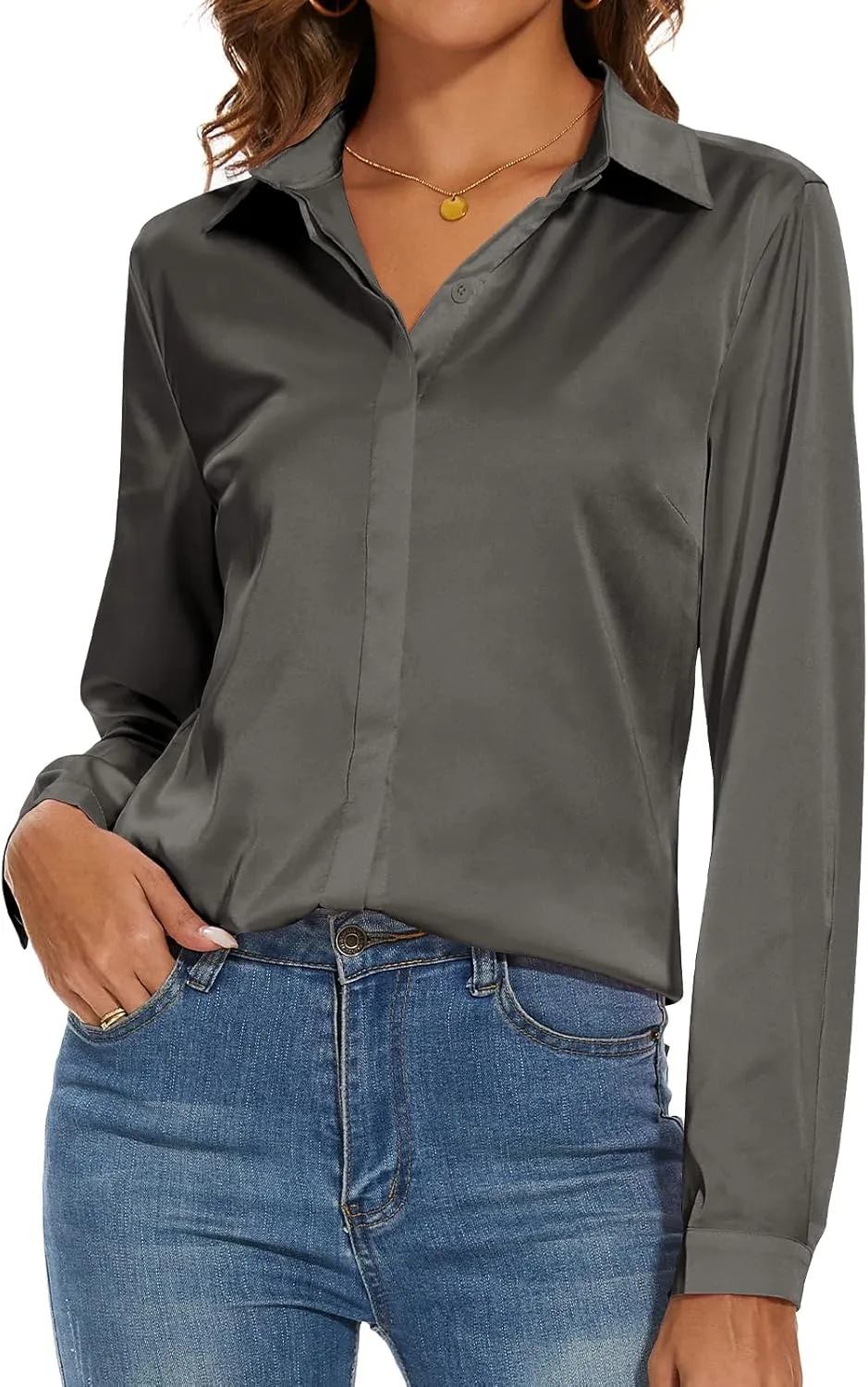 Miqieer Women's Silk Blouse Long Sleeve Lady Shirt Casual Office Work Blouse Shirt Tops
