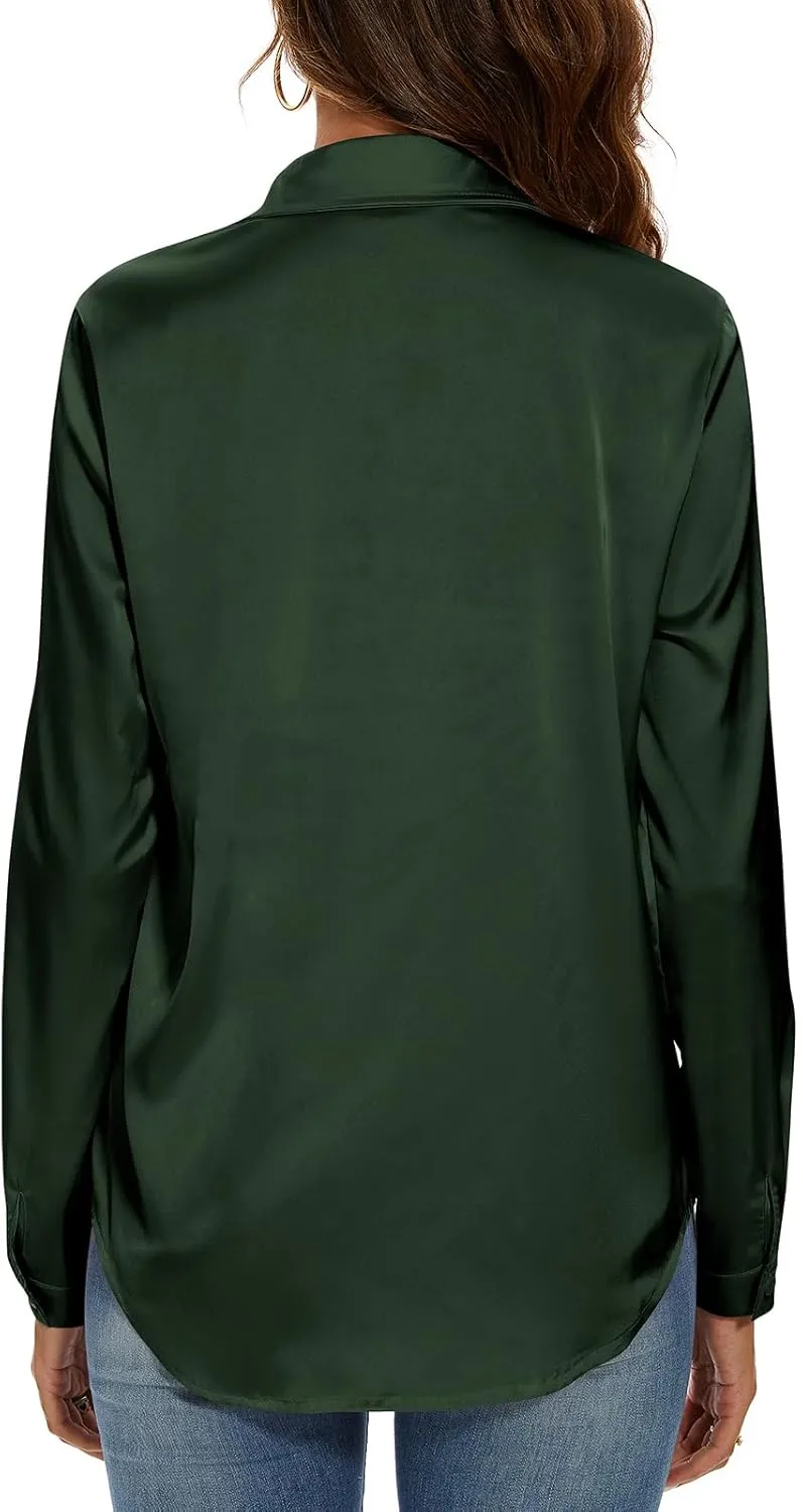 Miqieer Women's Silk Blouse Long Sleeve Lady Shirt Casual Office Work Blouse Shirt Tops