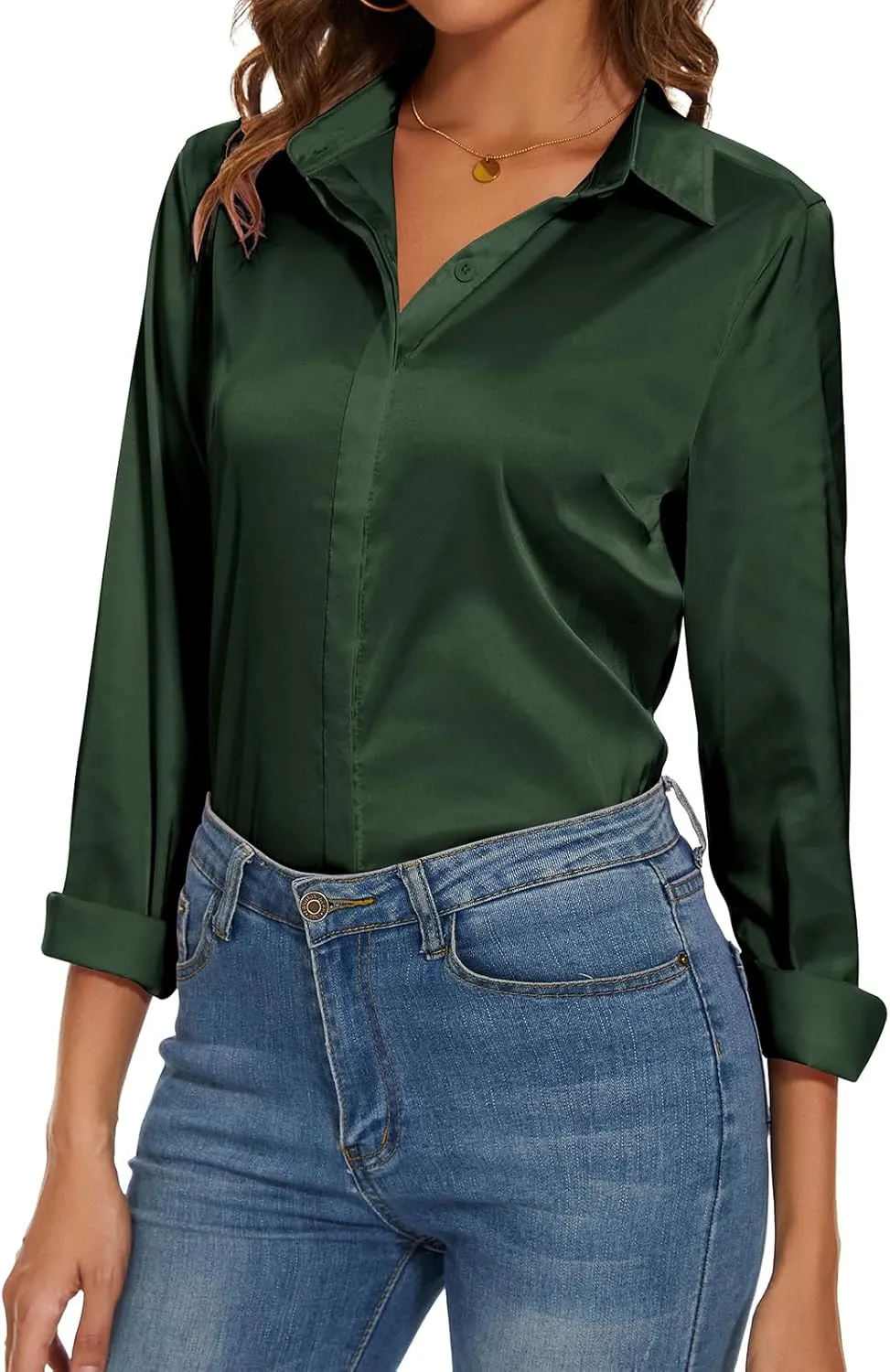 Miqieer Women's Silk Blouse Long Sleeve Lady Shirt Casual Office Work Blouse Shirt Tops