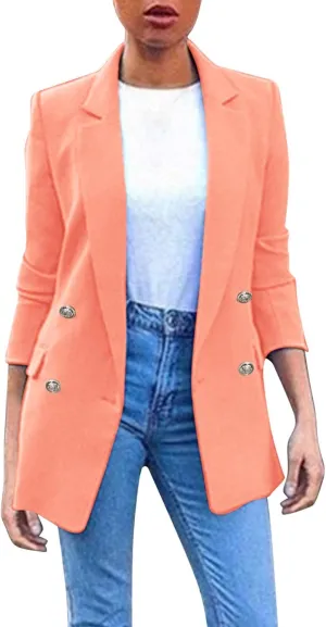 Miyaomn Womens Solid Color Casual Office Blazer Suit Jacket Slim Fit Double Breasted Notched Shawl Collar Sports Coat Outwear