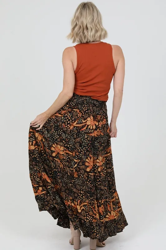 Nostalgia Tiered Floral Print Boho Skirt - Black