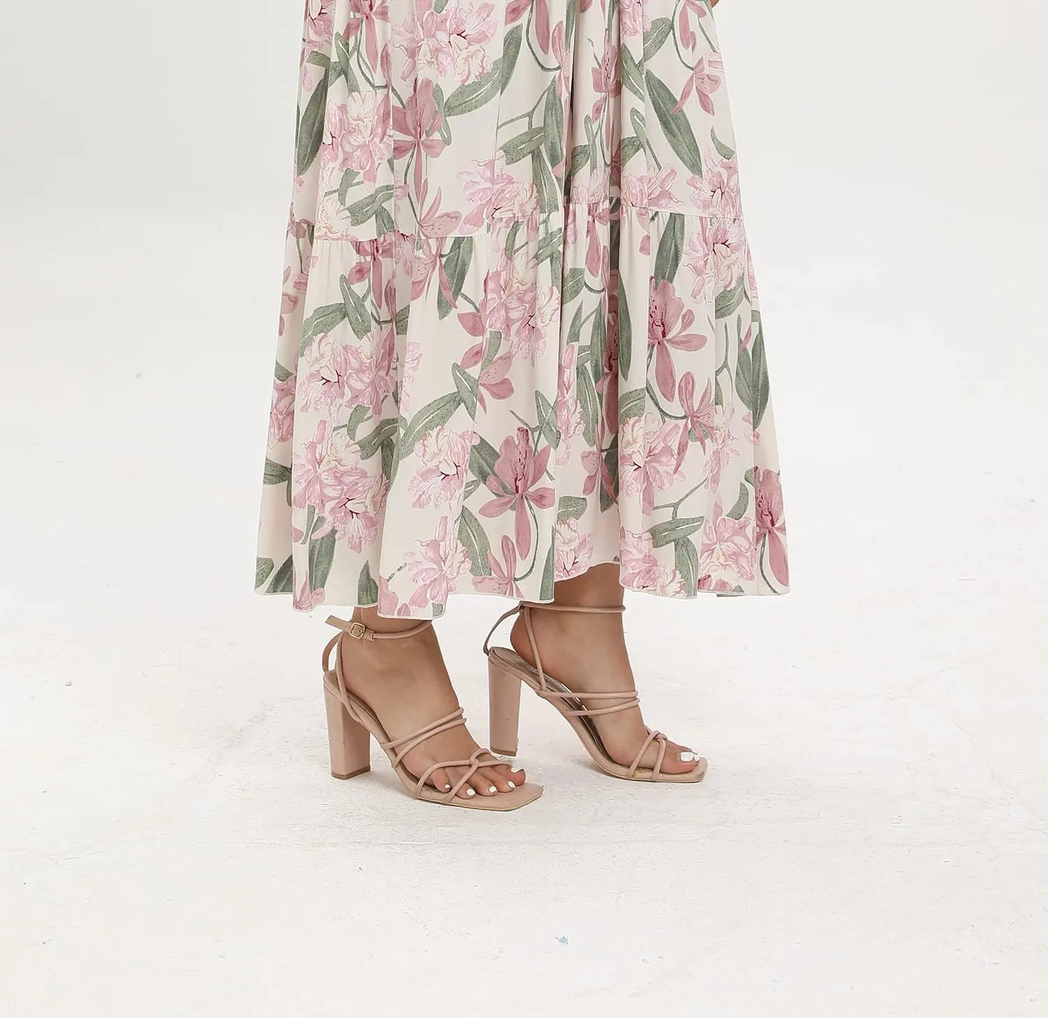 OSTOO Women's Floral Print Maxi Dresses Sleeveless Sleeves Boho Empire Waist Dress
