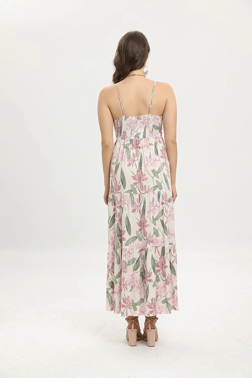 OSTOO Women's Floral Print Maxi Dresses Sleeveless Sleeves Boho Empire Waist Dress