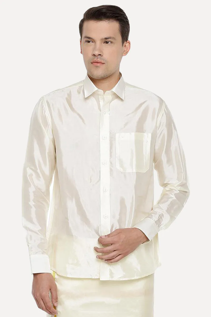 Pavithram - Cream Silk Shirt For Men | Uathayam