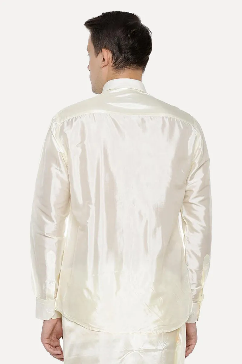 Pavithram - Cream Silk Shirt For Men | Uathayam
