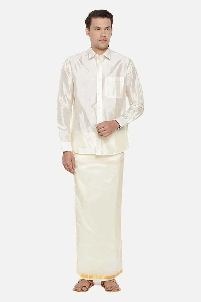 Pavithram - Cream Silk Shirt For Men | Uathayam