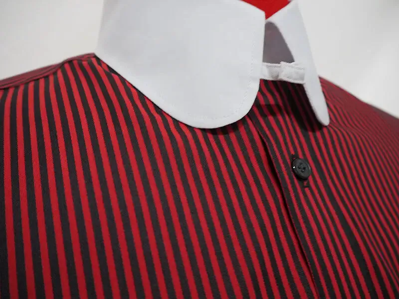 Penny Tab Collar Shirt | Burgundy and Black Stripe Shirt