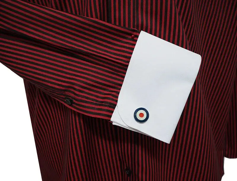 Penny Tab Collar Shirt | Burgundy and Black Stripe Shirt