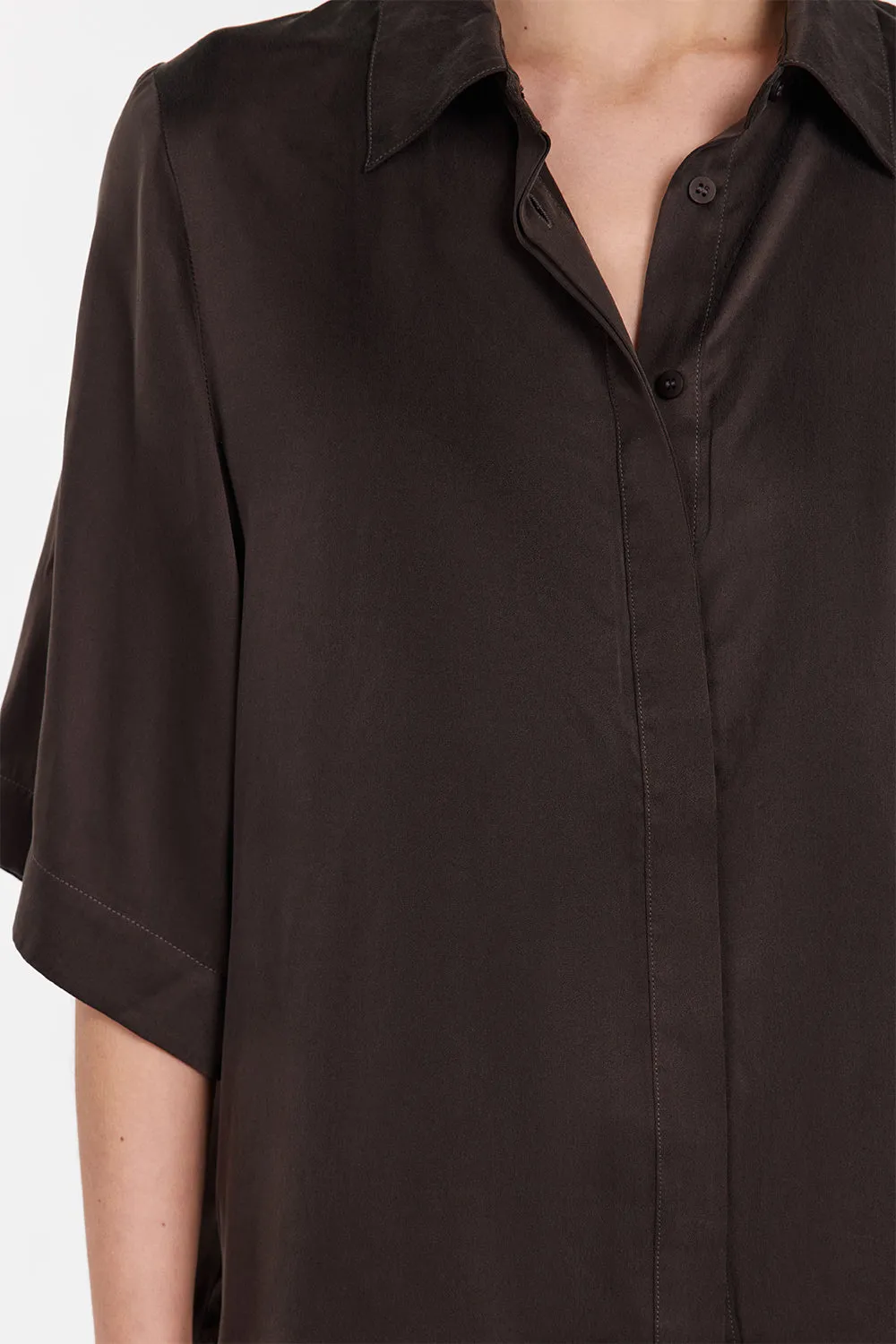 PERCY BITTER CHOC SILK SHIRT